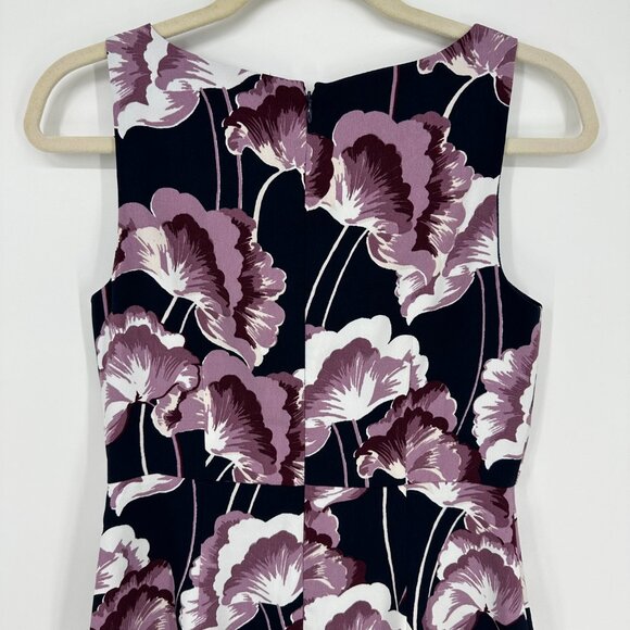 3/$25 Ann Taylor Floral Print‎ Mini Sheath Dress 2 Sleeveless Navy Blue Purple - Picture 7 of 10